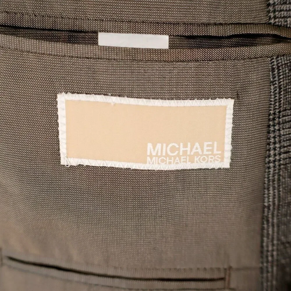Michael Kors Wool Brown Glen Plaid Windowpane 2 Button Sport Coat 40L‎